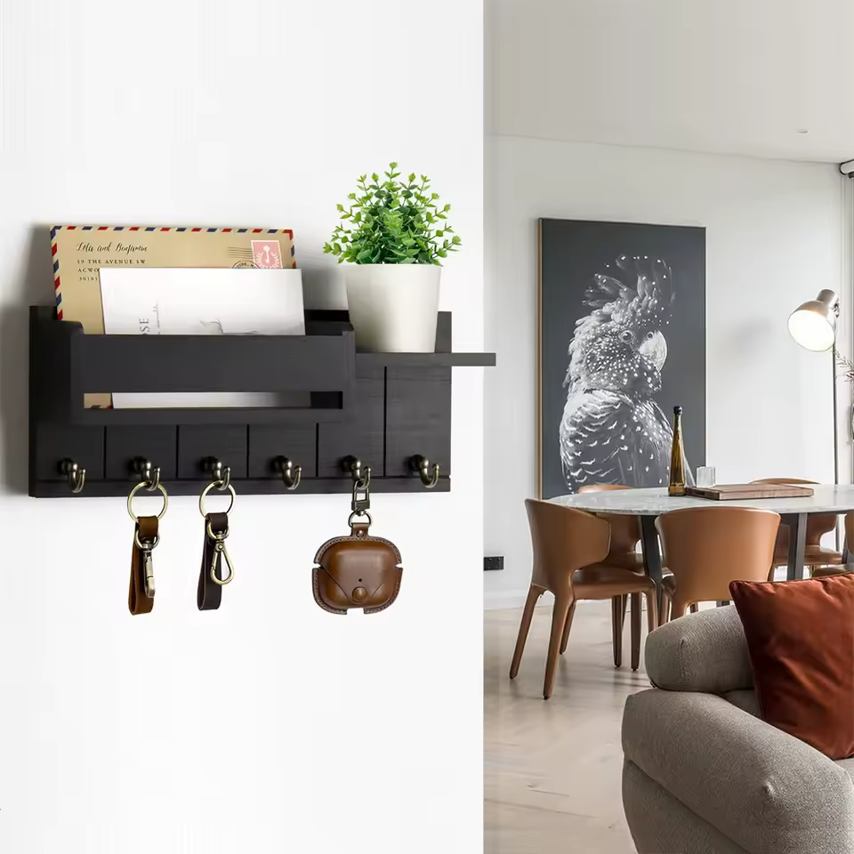 Mensola Portachiavi da Parete con Ripiano Multiuso